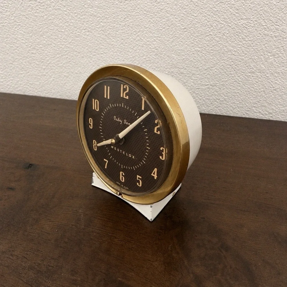 Vintage Westclox Baby Ben 321-L Alarm Clock White Gold Works w/ Original Box